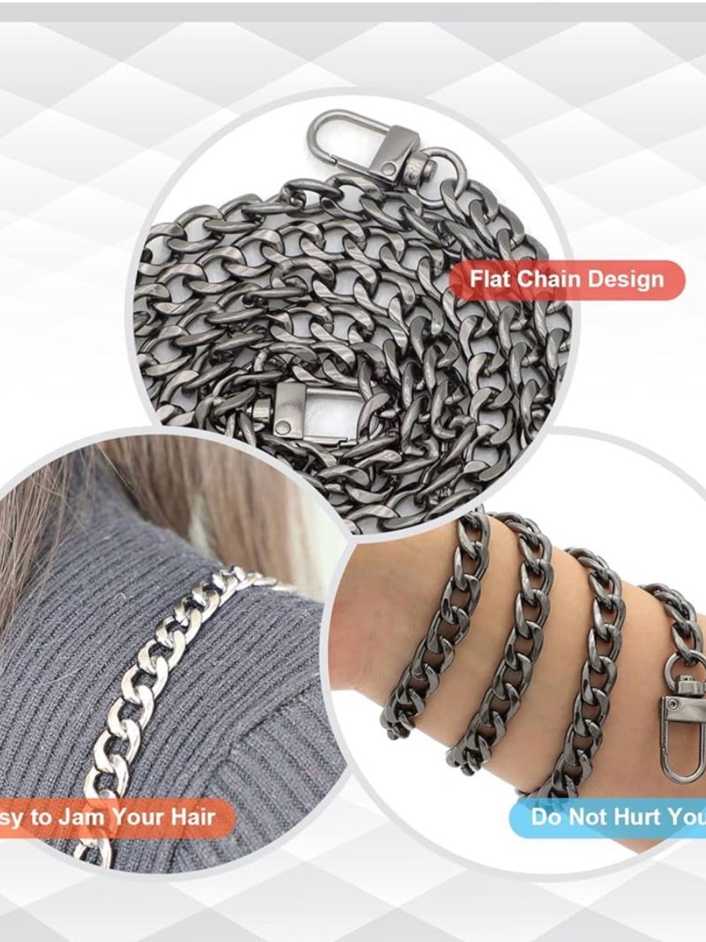 Metal Chain Purse Strap Black - Choose you Size - Picture 4 of 7